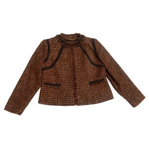 Chicos Black Label Womens Woven Sport Coat Size 1 (8-10) Academia Office Fringe